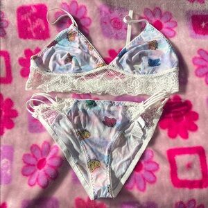 Plus size Floral Lace Trim Intimate Set - White